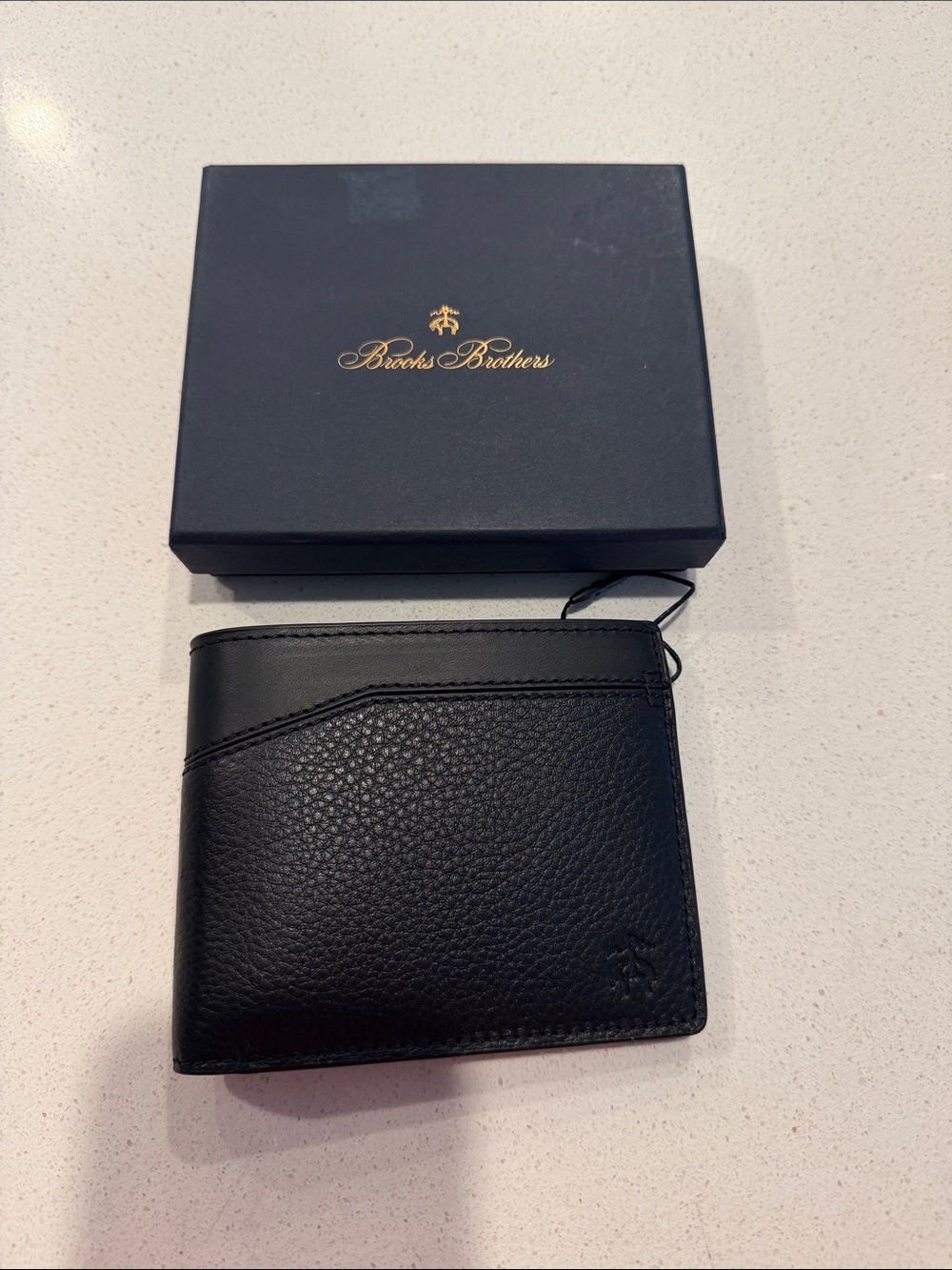Brooks Brothers Black Pebbled & Smooth Leather Bifold Wallet